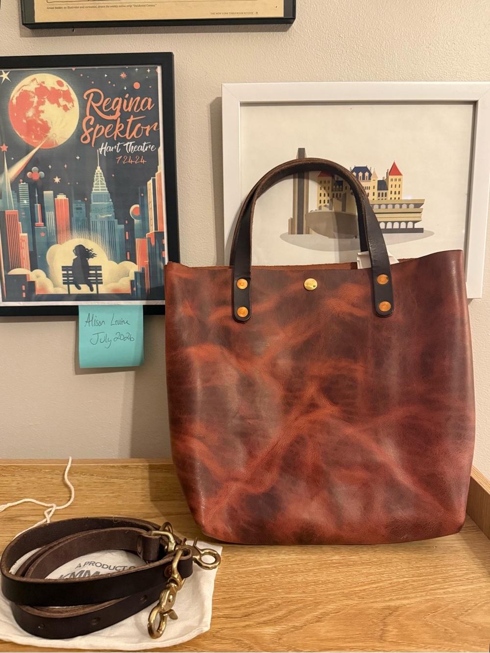 Classic Distressed Brown Leather Crossbody Tote